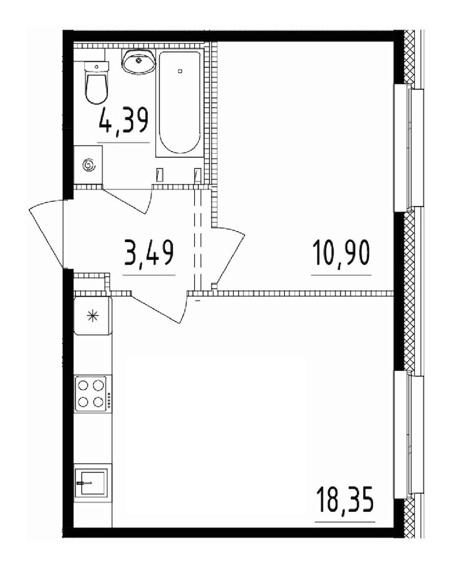 1-комнатная квартира 37.13 м², 1/14 эт., ЖК «Чёрная речка»